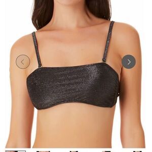 NWT California Waves Juniors Black Metallic Shine Bandeau Bikini Top s